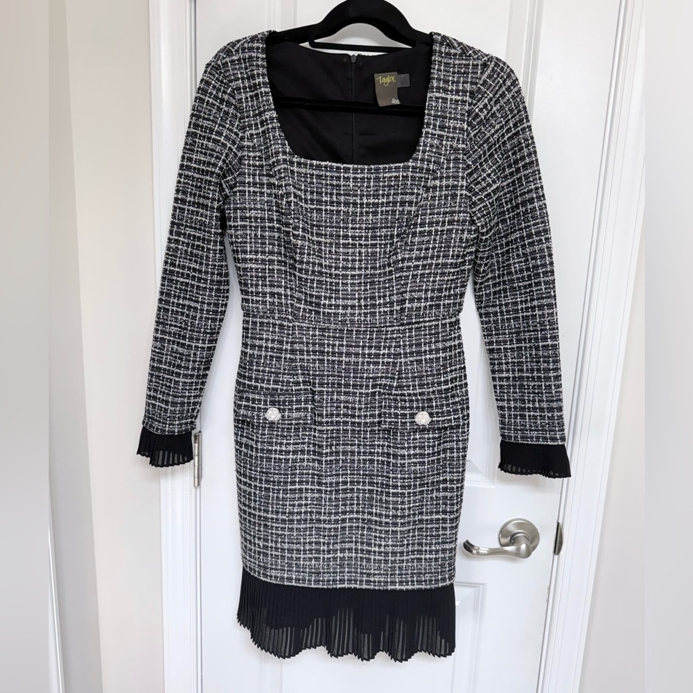 Taylor Monochrome Tweed Long Sleeve Dress